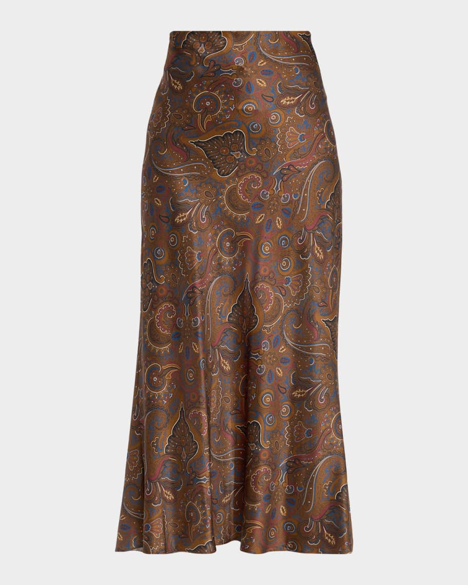 Veronica Beard Clover Paisley Stretch-Silk Midi Skirt | Neiman Marcus