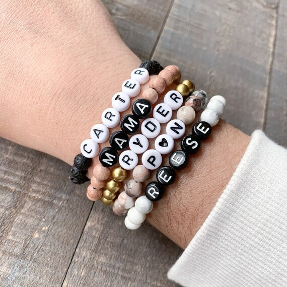 Beaded Name Bracelet | Mother’s Day Gift Name Bracelet | Word Bracelet | Initial Bracelet | Per... | Etsy (US)