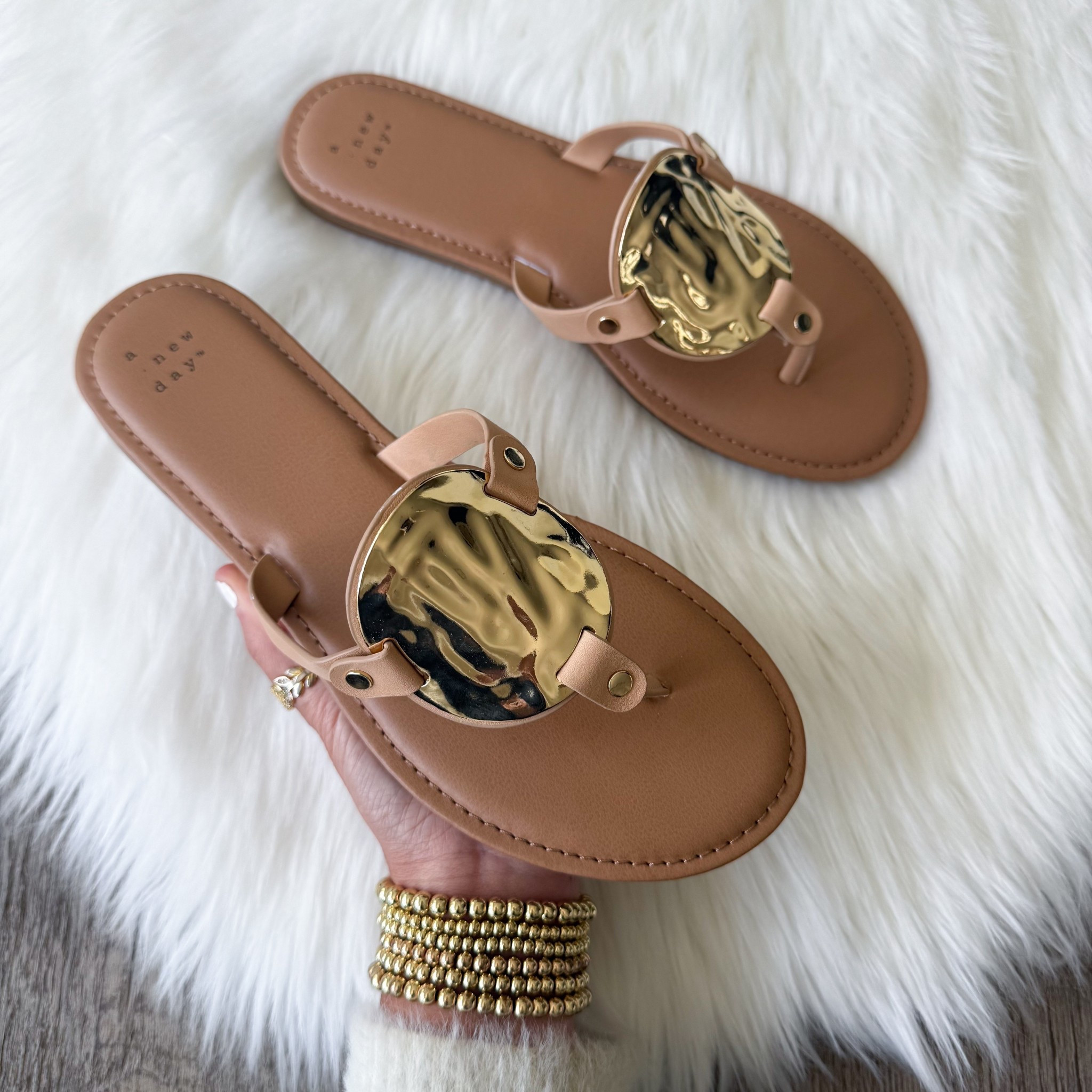 Women's Layla Ornament Thong Sandals - A New Day™ Tan
