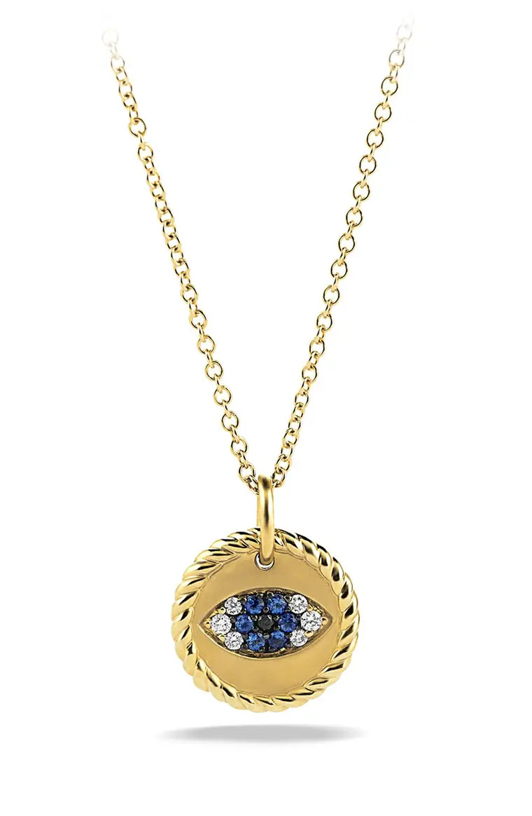 Cable Collectibles Evil Eye Charm Necklace with Blue Sapphire, Black Diamonds and Diamonds | Nordstrom