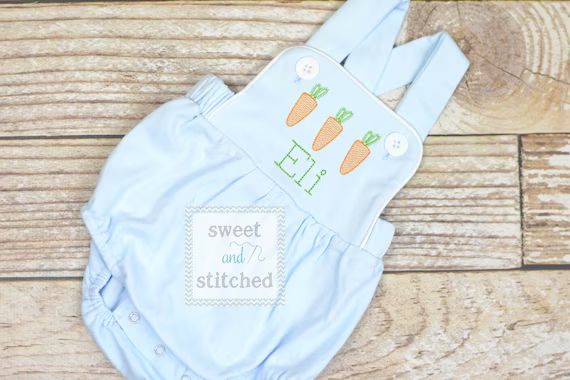 Monogrammed boys easter romper in baby blue, Boys easter outfit with carrots, baby boy bubble rom... | Etsy (US)