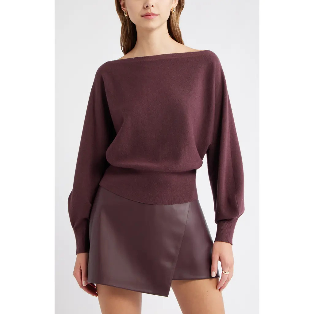 Open Edit Boat Neck Sweater in Burgundy Fudge at Nordstrom, Size X-Large | Nordstrom
