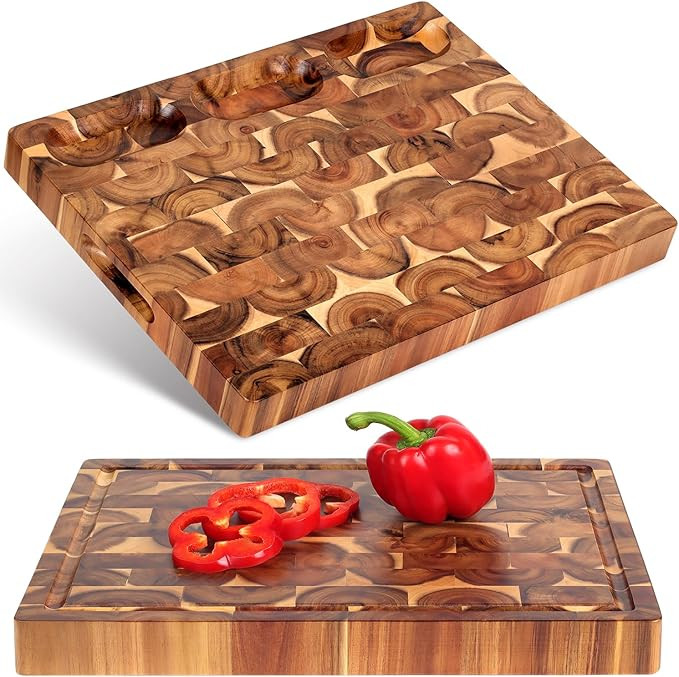 Cutting Board (17x13x1,5in) End Grain Cutting Board, Acacia Wooden Cutting Board, Butcher Block, ... | Amazon (US)