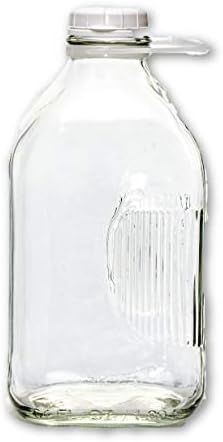 2 Qt Heavy Glass Milk Bottle with Handle & Cap, 64 Oz, 1/2 Gal. | Amazon (US)