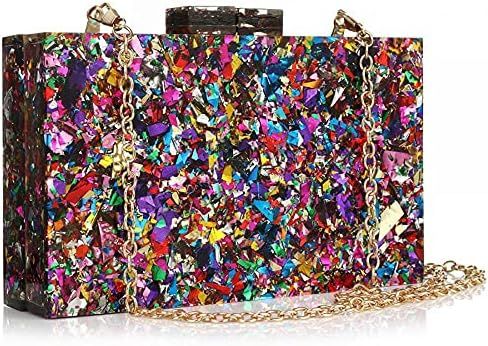 Acrylic Purses and Handbags for Women Multicolor Perspex Geometric Patterns Box Clutch Elegant Banqu | Amazon (US)