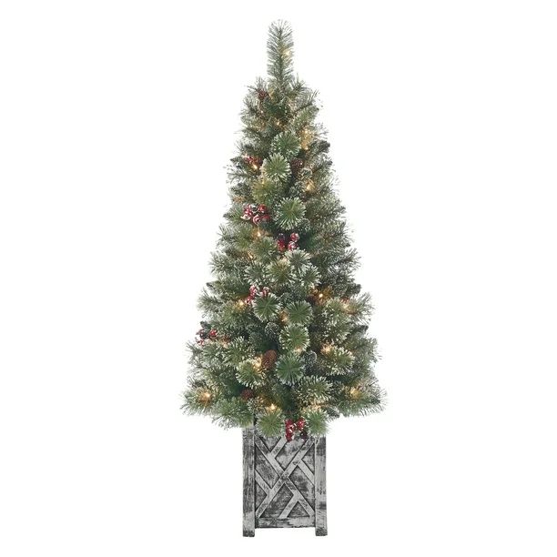 Holiday Time 5ft Pre-Lit Incandescent Glittering Frost Porch Christmas Tree, Clear, Green, 5' - W... | Walmart (US)