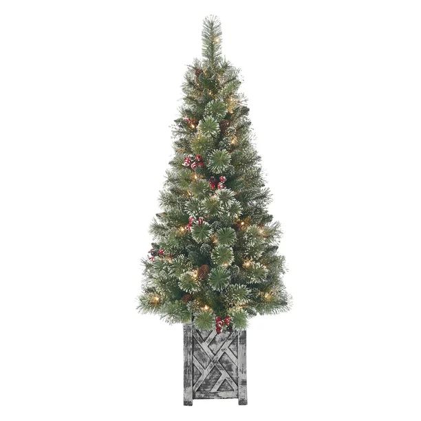 Holiday Time 5ft Pre-Lit Incandescent Glittering Frost Porch Christmas Tree, Clear, Green, 5' | Walmart (US)