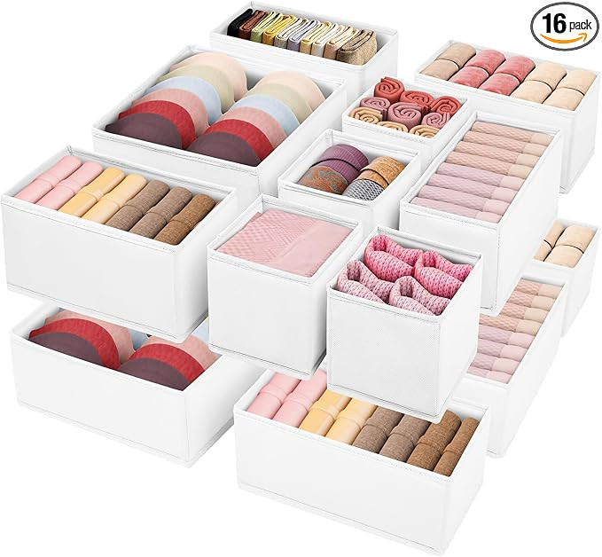 Drawer Clothing Organizer 16-Pack, White 3 Sizes Underwear Drawer Dividers, Fabric Folding Wardro... | Amazon (US)