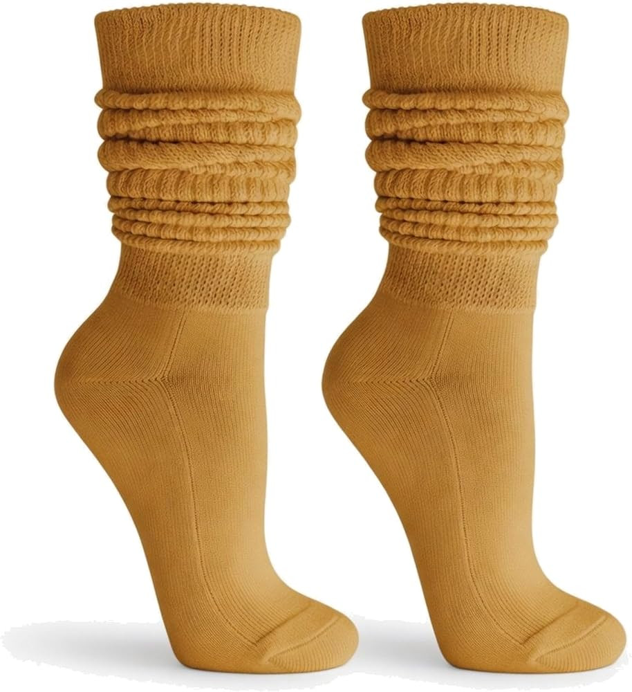 AWS/American Made Single Pair Heavyweight Slouch Crew Socks Women, Cotton Knee High Mid Calf Boot... | Amazon (US)
