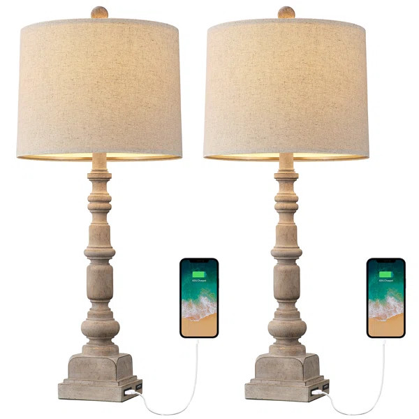 Morsun 27.75" Resin Table Lamp Set with USB, Suitable for Living Room and Bedroom Nightstand (Set... | Wayfair North America