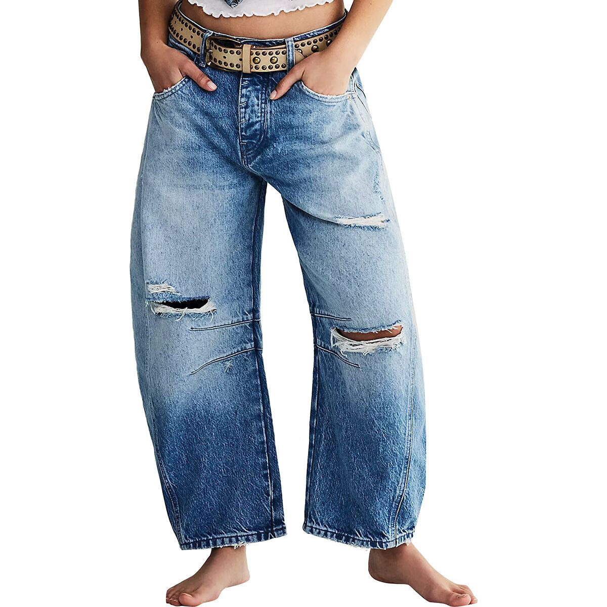 Free People Good Luck Mid Rise Barrel Pant - Women's Barnyard Blue, 32 | Backcountry