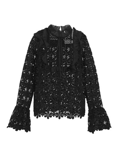 Bluse aus Guipure-Spitze mit Organzabesatz und Rüschen | NET-A-PORTER (UK & EU)