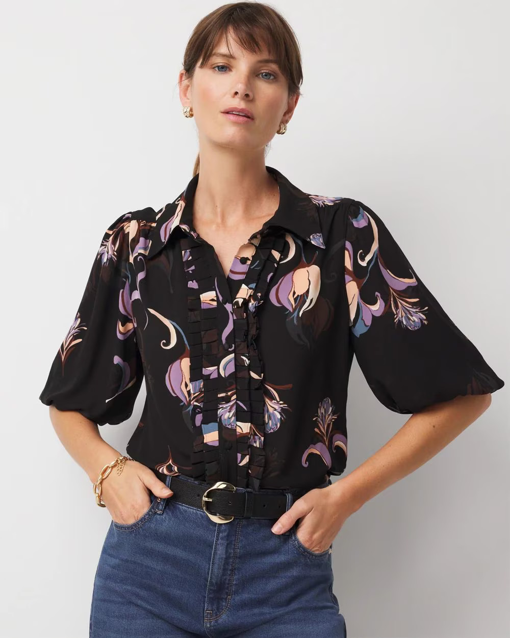 Puff Sleeve Ruffle Shirt | White House Black Market