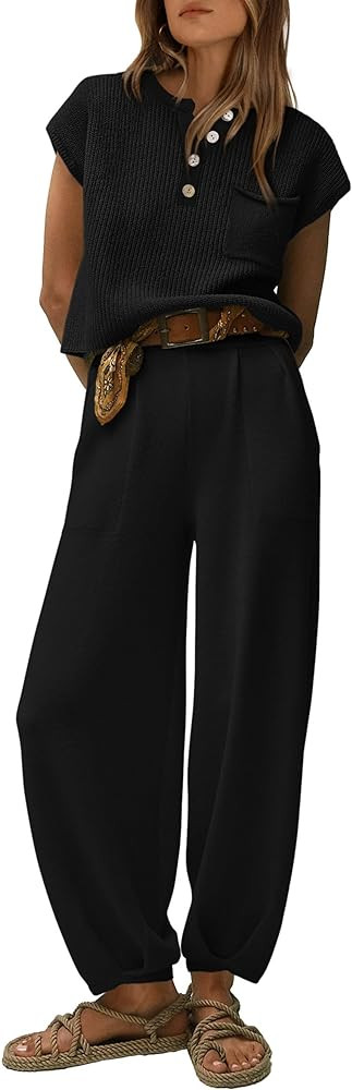 PRETTYGARDEN Womens Knit Pullover Tops And High Waisted Pants Matching Tracksuit Sweatsuit Set | Amazon (US)