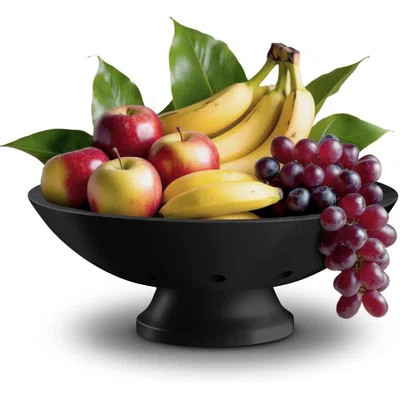 Black Fruit Bowl,11" Large Wooden Pedestal Bowl For Kitchen Counter & Dining Table Centerpiece, Modern Premium Bamboo Fruit Basket & Banana Holder For | Wayfair North America