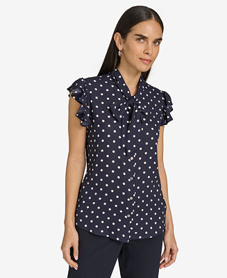 Tommy Hilfiger Women's Ruffle-Sleeve Bow Blouse - Macy's | Macy's