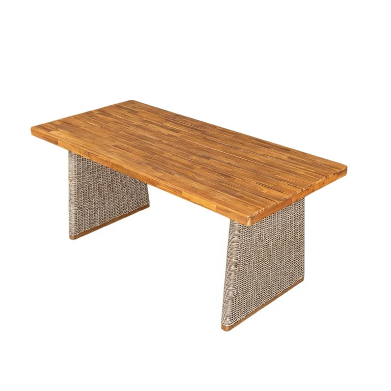 Christopher Knight Home 70" Outdoor Wood Rectangle Dining Table with Slatted Top and Rattan Legs,... | Walmart (US)
