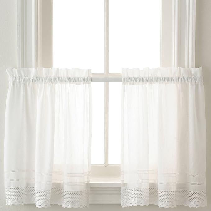 Peri Homeworks White Crochet Cafe Kitchen Curtain Window Tier Pair, Rod Pocket, 29W x 24L inch, S... | Amazon (US)