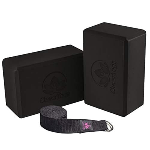 Yoga Blocks and Strap Set 2 Pack Yoga Blocks Light Weight High Density Foam 4 x 6 x 9 Inches and 8 Foot Thick Cotton Yoga Strap for Beginners and Advanced Yogis Supports All Poses (Black) | Amazon (US)
