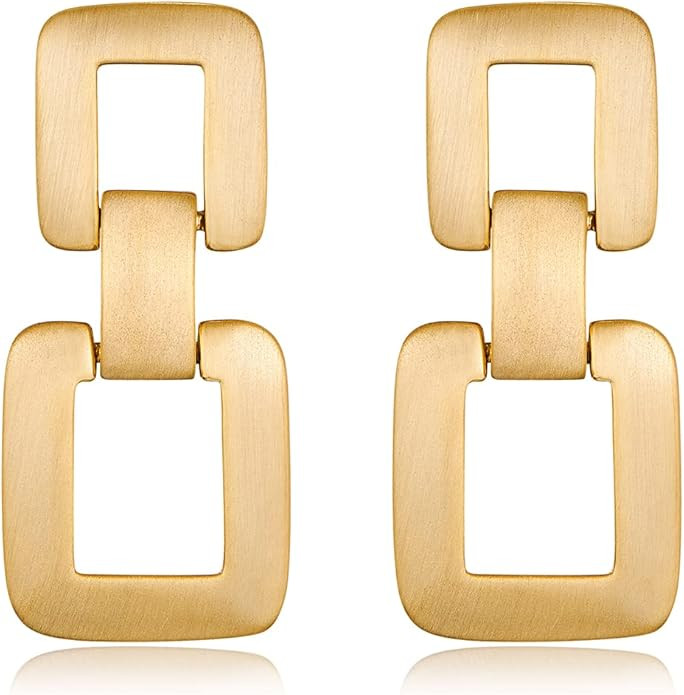 MUYAN Gold Silver Geometric Drop Dangle Earrings for Women Brushed Link Square Dangle Earrings Tr... | Amazon (US)