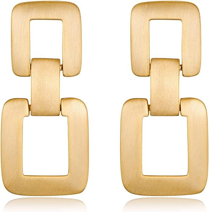 MUYAN Gold Silver Geometric Drop Dangle Earrings for Women Brushed Link Square Dangle Earrings Je... | Amazon (US)