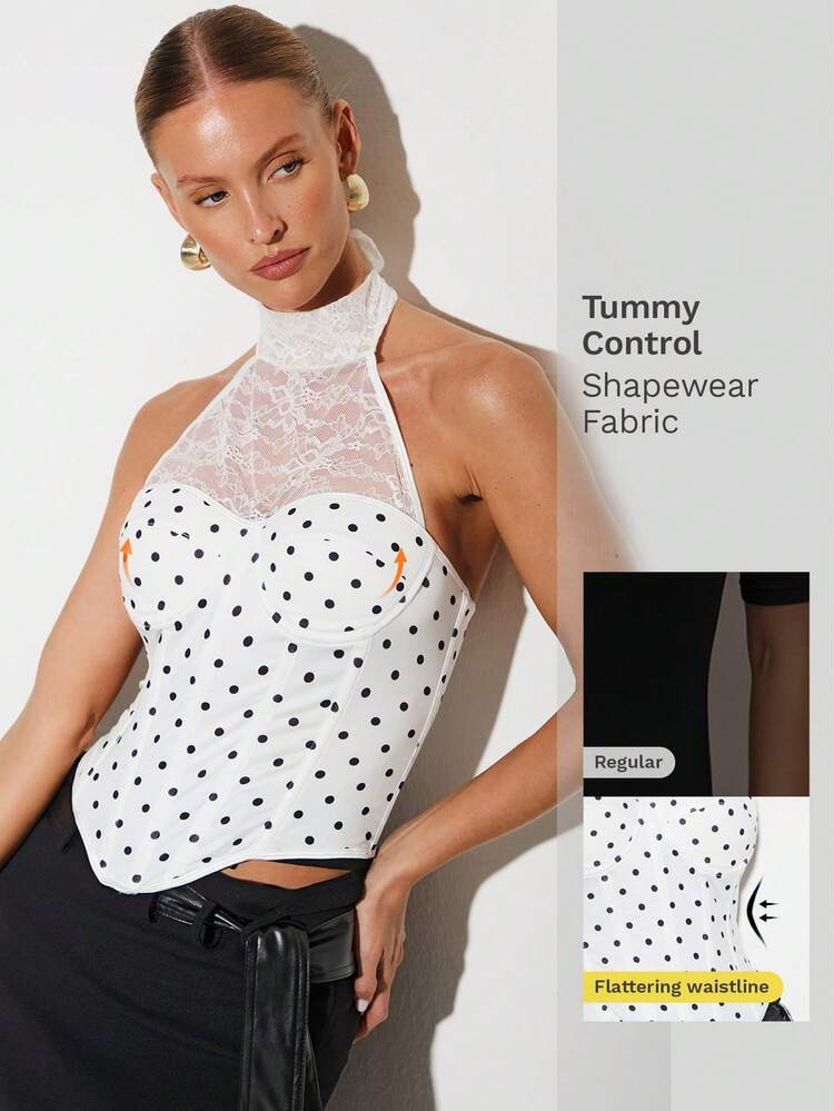 Women's Backless Lace-Up Polka Dot Sleeveless Underwire Shaping Camisole | SHEIN
