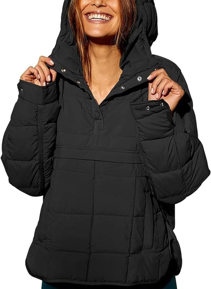 Women Packable Quilted Puffer Jacket Oversized Lightweight Pullover Coats Hooded Puffy Winter Jac... | Amazon (US)