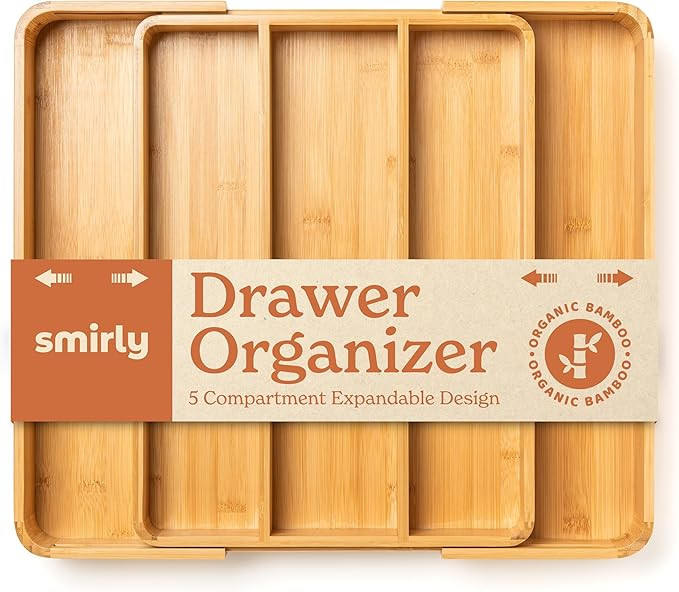 SMIRLY Silverware Drawer Organizer – Bamboo Kitchen Drawer Organizer, Adjustable Utensil Holder... | Amazon (US)
