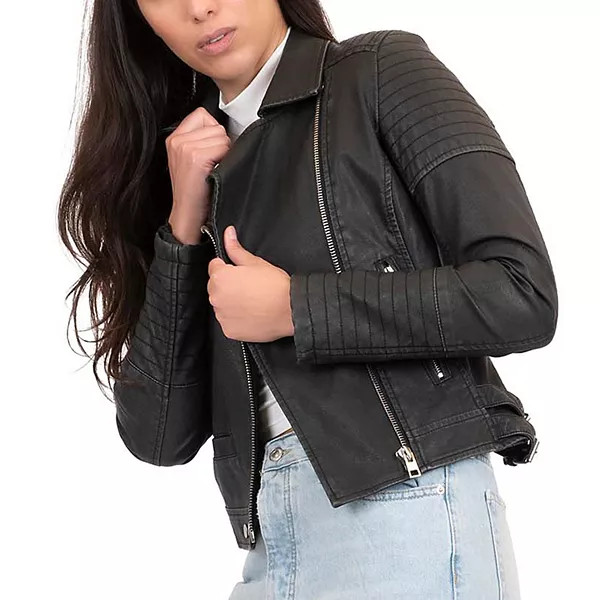 Women's Nine West Faux-Leather Moto Jacket | Kohl's