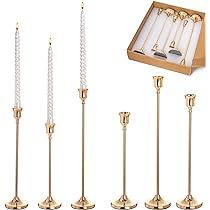 Candle Holder, Set of 6 Gold Candlestick Holders for Taper Candle, Candle Sticks Long Stem Holder fo | Amazon (US)