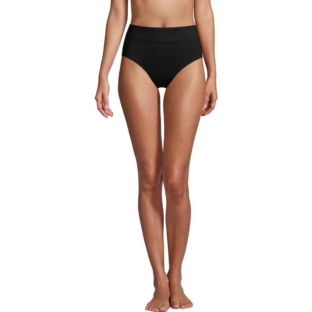 Lands' End Tummy Control High Waisted Bikini Bottoms in Black at Nordstrom, Size 2 | Nordstrom