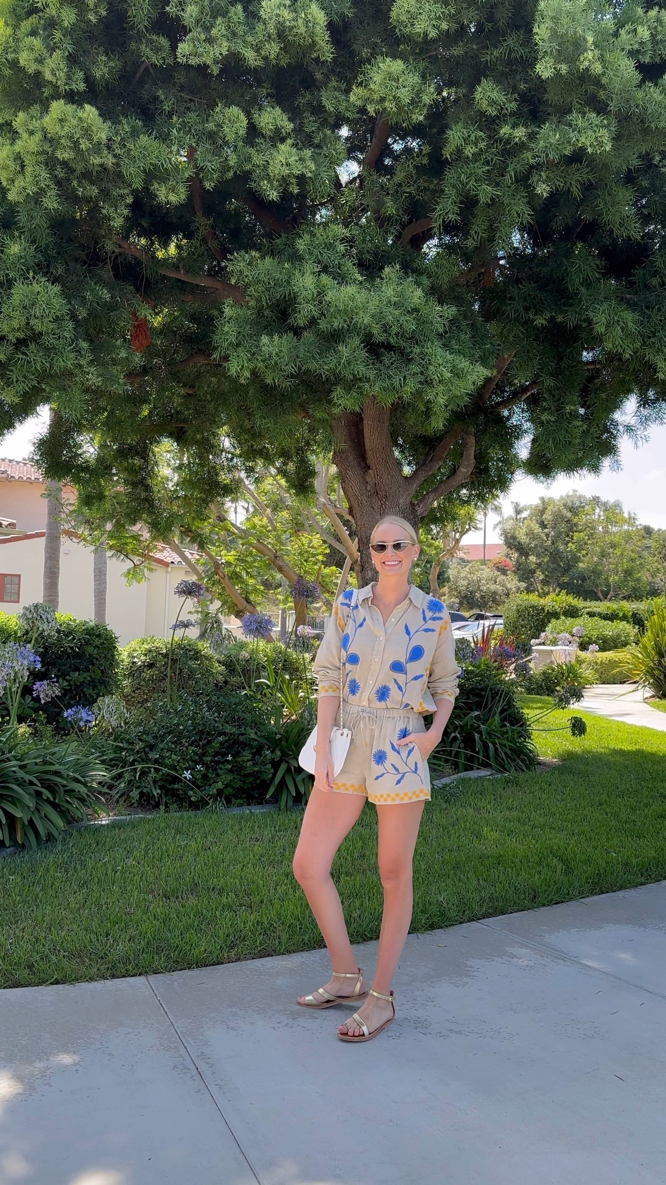 This embroidered short set is a great price and such a cute look for casual days this summer ☀️ my new sunglasses are under $100 too! Shop this look by following me in the LTK app! 

Wearing the XS in the shirt and shorts. Sandals fit TTS! 

#LTKStyleTip #LTKShoeCrush #LTKFindsUnder100