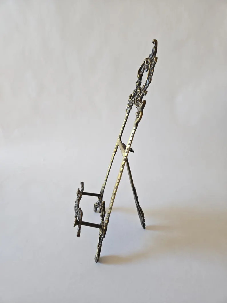 Large Vintage Art Nouveau Style Brass Easel - 14" Ornate Gold Metal Tabletop Plate, Art, or Photo... | Etsy (US)