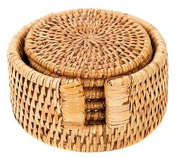 Tava Handwoven Rattan Round Coasters with Holder | Pottery Barn (US)