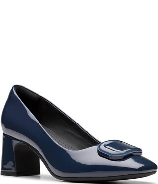 Signature Fernie Trim Patent Leather Ornamented Block Heel Square Toe Pumps | Dillard's