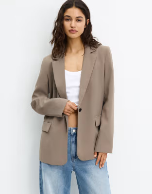 Pull&Bear basic blazer in stone | ASOS (Global)