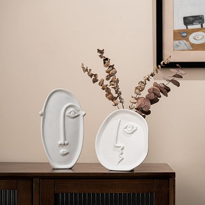 Amazon.com: Kimisty Face Vase Set 2, White Modern Head Vase, Ceramic Statue Face Vase Decor, Ecle... | Amazon (US)