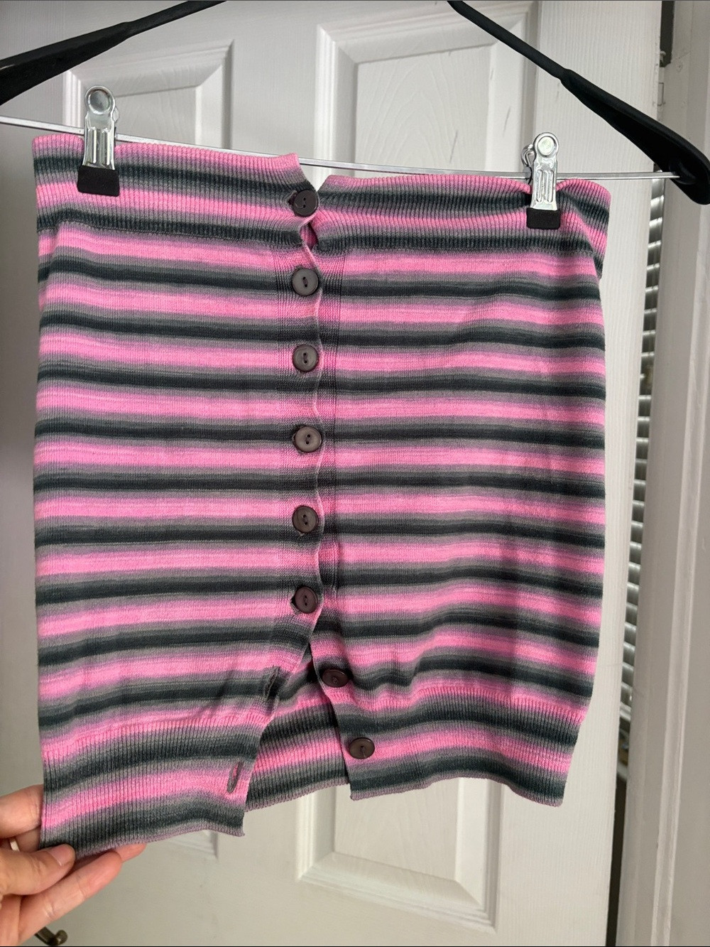 Gimaguas Pink and Gray Striped Button-Front Mini Skirt | Poshmark