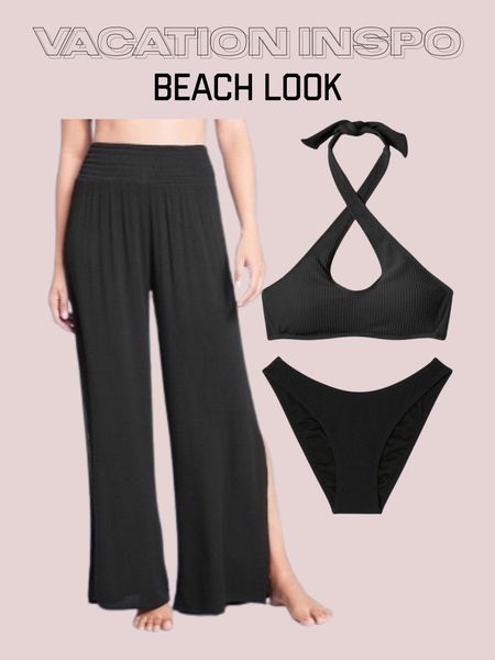 Vacation beach outfit black coverup pants halter black bikini target finds 

#LTKunder100 #LTKswim #LTKunder50