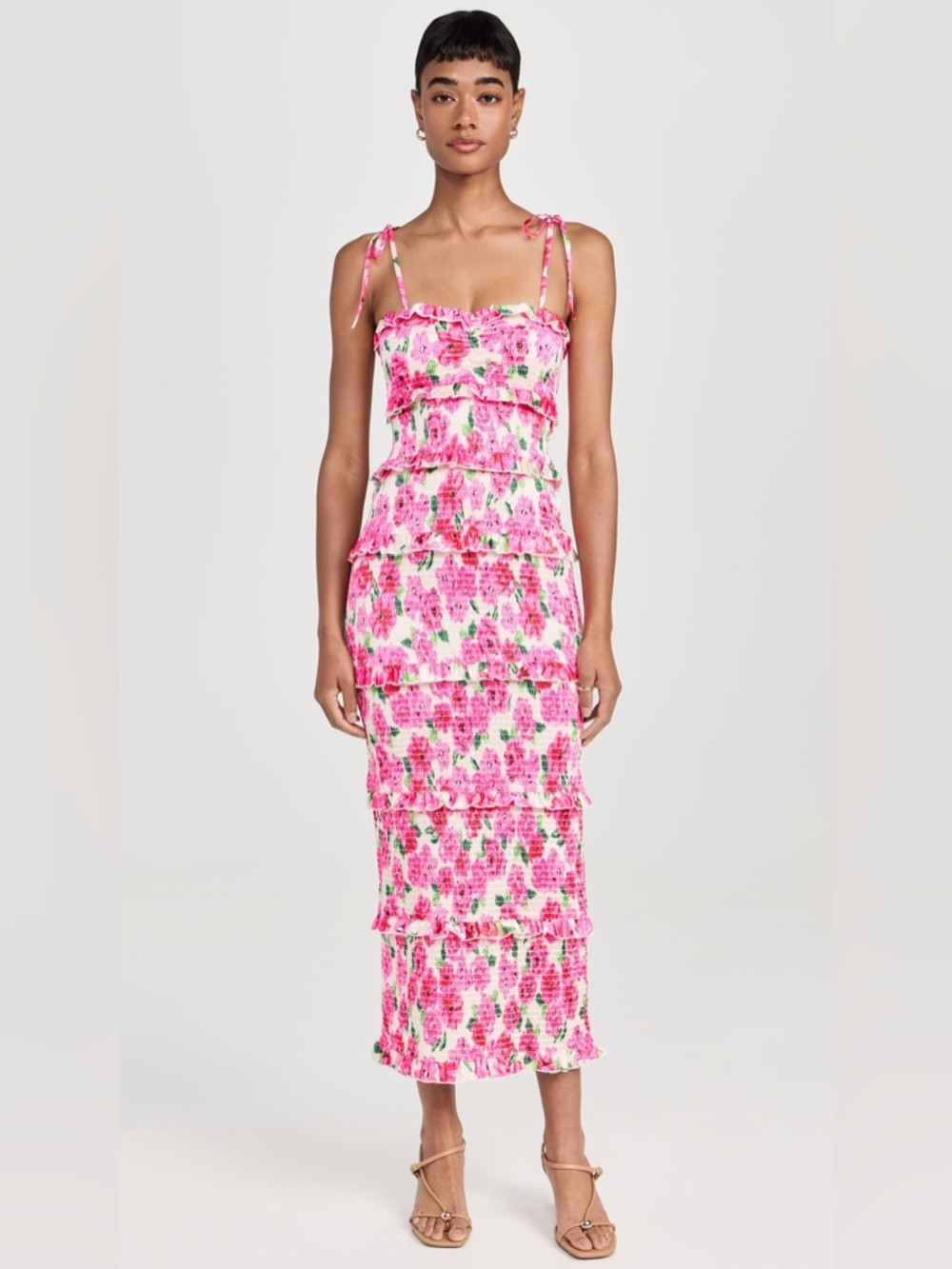 Show Me Your MUMU Stella Smocked Layered Ruffle Dress - Pink Floral Soir\u00e9e - M | Poshmark