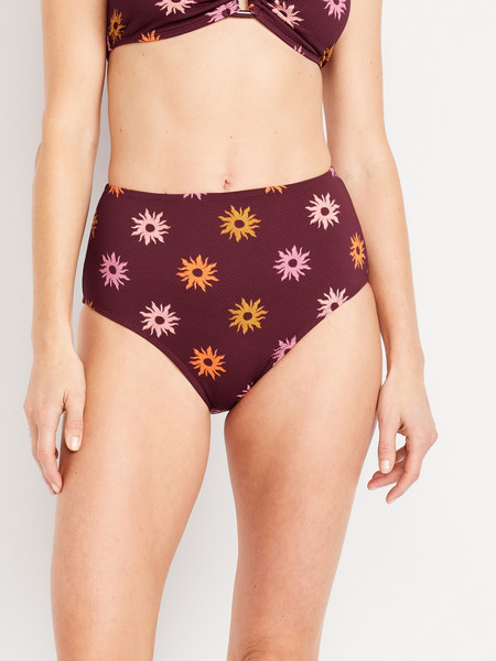 High-Waisted Textured Bikini Swim Bottoms | Old Navy (US)