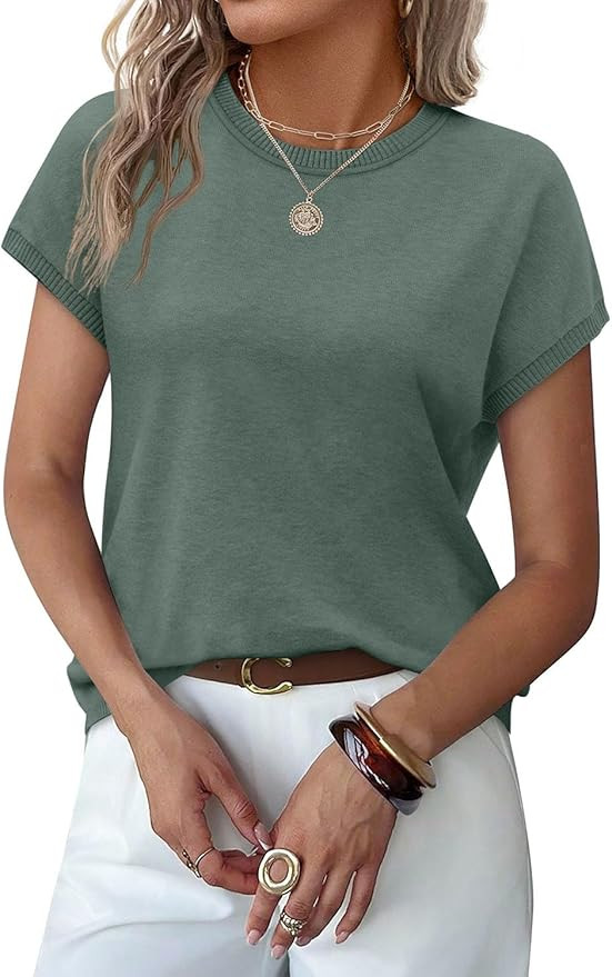 WIHOLL Short Sleeve Sweater for Women Summer Tops Crew Neck Fashion Clothing Tshirts Shirts Trave... | Amazon (US)