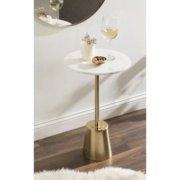Kate and Laurel Tira Modern Marble Side Table, 14 x 14 x 24, Gold, Decorative Round Pedestal Tabl... | Walmart (US)
