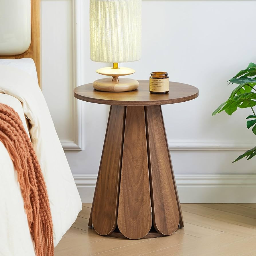 Round End Table Nightstand, Mid Century Modern Side Table, Circle Bedside Tables Wood Night Stand... | Amazon (US)