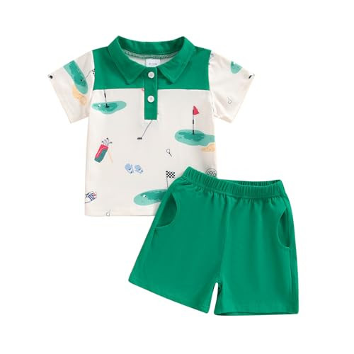 Sprifallbaby Toddler Baby Boy Summer Clothes Golf Cart Embroidery Lapel Tshirt Tops Golf Shorts Set Infant Sweatsuit Outfits (Green, 12-18 Months) | Amazon (US)