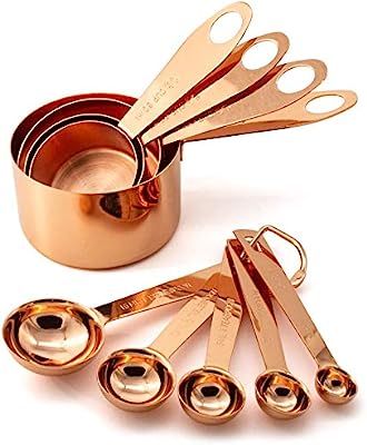 9 Piece Copper Stainless Steel Measuring Cups and Spoons Set with Engraved Measurements & Mirror ... | Amazon (US)