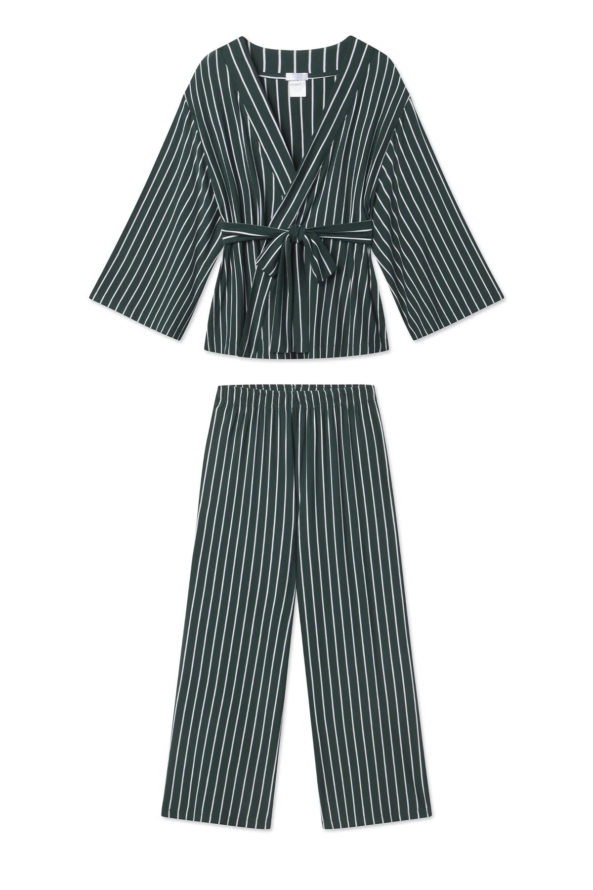 DreamKnit Kimono Pajama Set in Red Stripe | Lake Pajamas