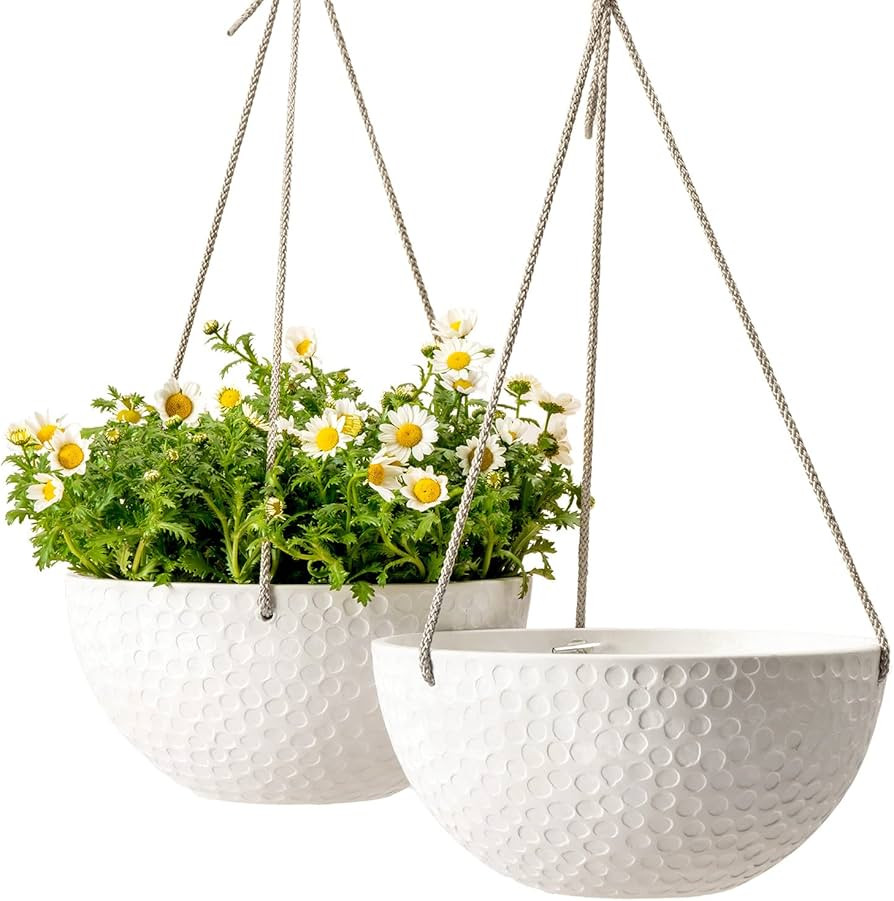 LA JOLIE MUSE 10 Inch Hanging Planters for Indoor Plants, Outdoor Garden Planter Pots, White, Hon... | Amazon (US)