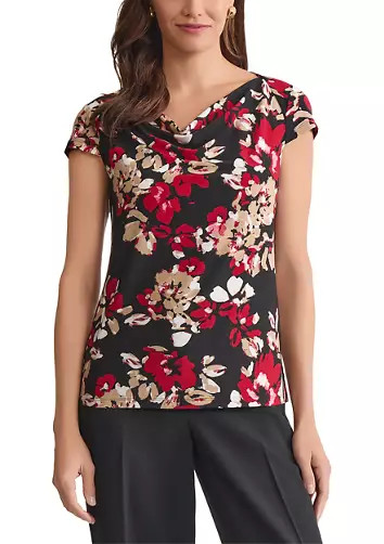 Women's Floral Print Cap Sleeve Cowl Neck Knit Top | Belk