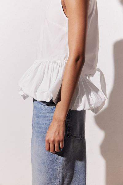 Tie-detail Bubble-hem Top - Round Neck - Sleeveless - White - Ladies | H&M US | H&M (US + CA)